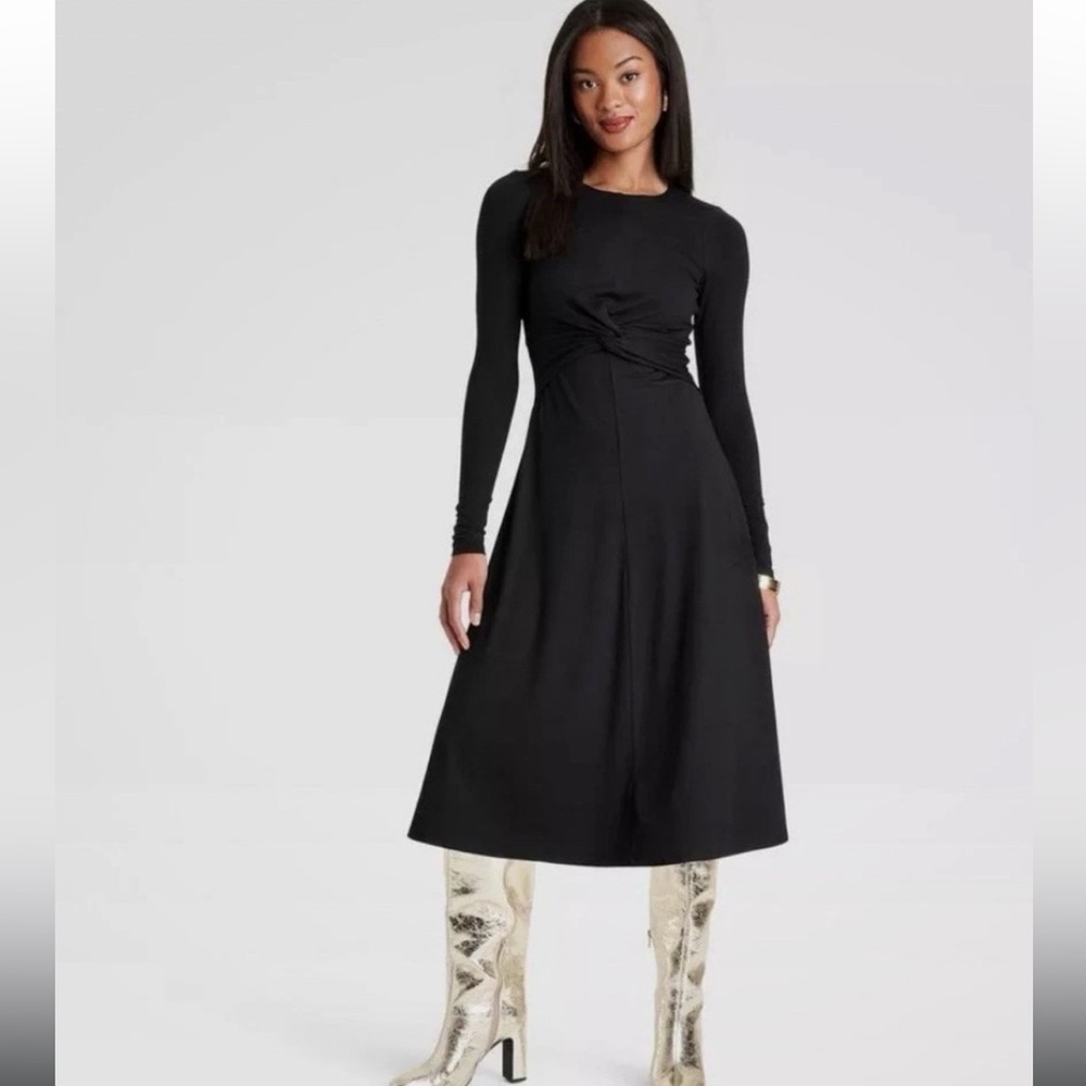 Women's Long Sleeve Twist-Front Midi Dress - A New Day Black new 🆕